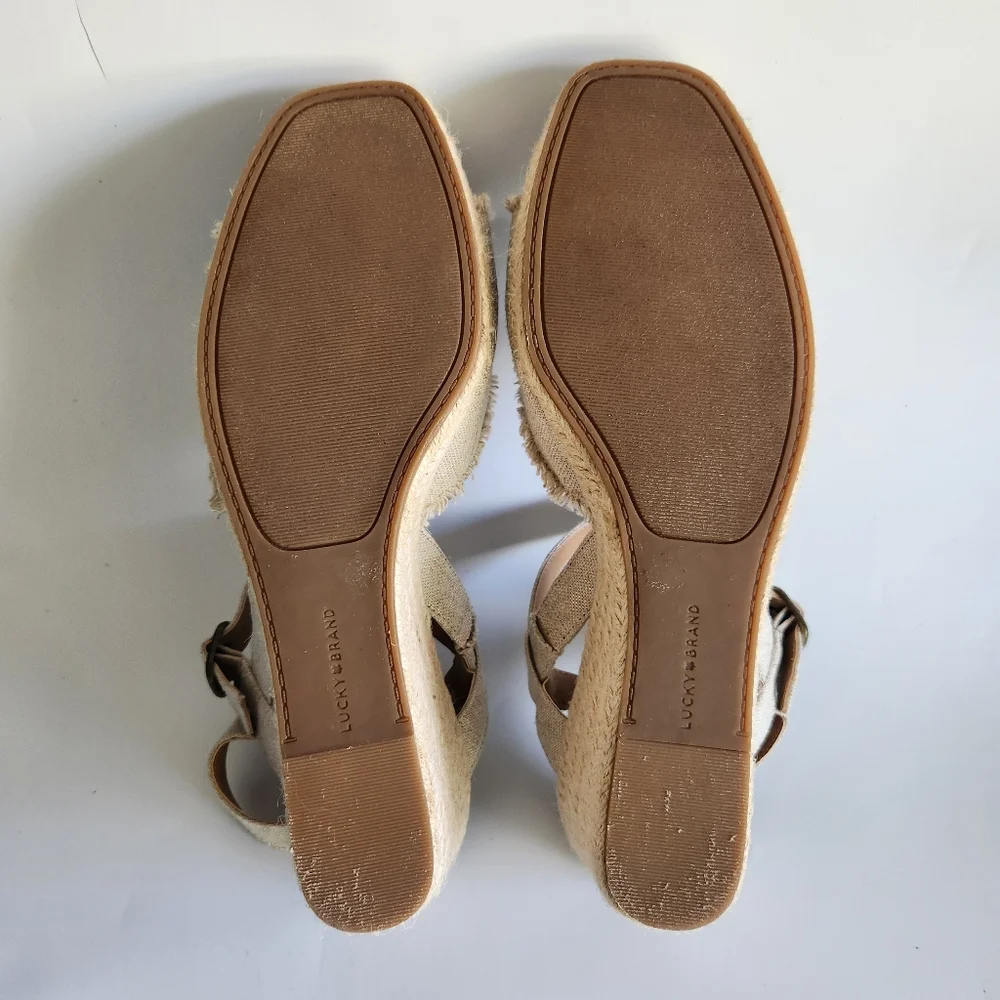 Lucky Brand Mindra Espadrille Wedge Sandal Size 12 Natural Frayed